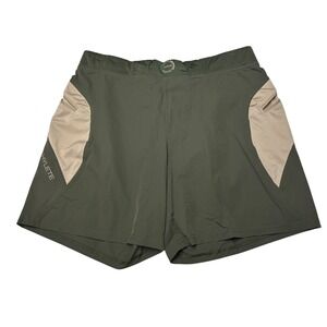 Hylete Men Quad Cut Training Shorts Olive Green Tan Size L W32 L6 Zipper Pockets